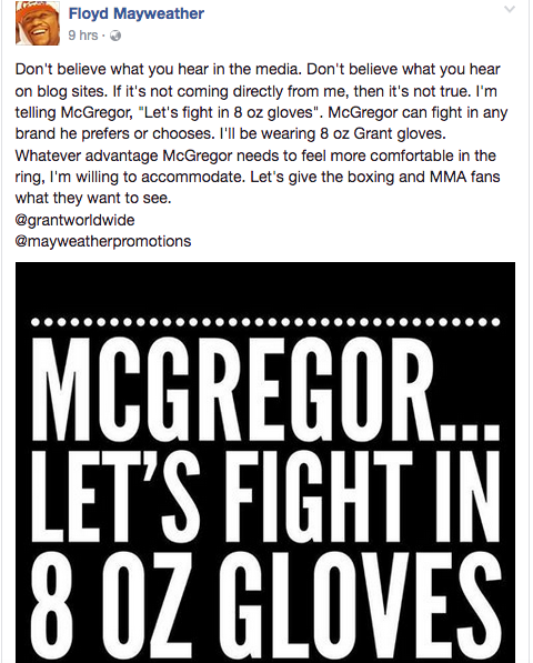 Flyod offers to fight Conor in 8oz gloves -