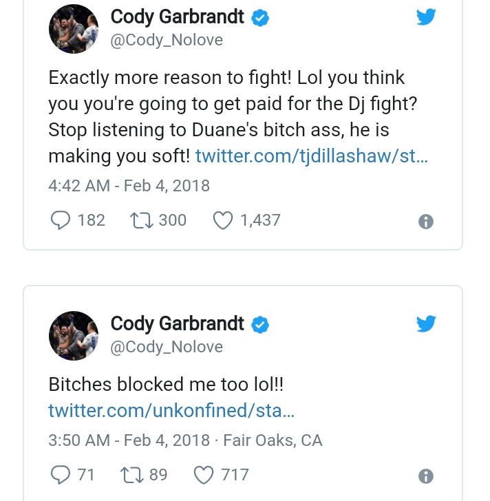 Former teammates Cody Garbrandt and TJ Dillashaw start a battle on Twitter -