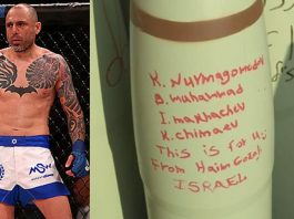 Haim Gozali—an MMA fighter known as "The Israeli Batman"—posted this picture on IG of a missile that he inscribed with the names of Muslim UFC fighters like Khabib Nurmagomedov, Khamzat Chimaev and Belal Muhammad.